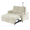 Modern Loveseat Pull Out Sofa Bed With Adjustable Backrest, Two Cup Holders, A Phone Holder, Three Charging Ports And Side Storage Pockets For Living Room - Beige - Image 18