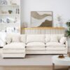 Contemporary Modular Sectional Sofa L Shaped Couch Set With Movable Ottoman Chenille - Beige - Image 5