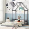 Full Roof Framed Headboard Floor Bed With Headboard Guardrails, Without Slats - Gray - Image 2