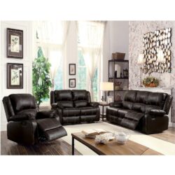Zuriel - Synthetic Leather 3 Piece Recliner Living Room Set (Sofa Loveseat Chair) - Brown
