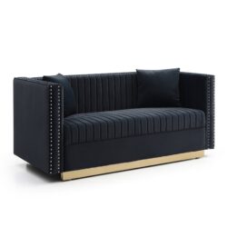 Contemporary Vertical Channel Tufted Sofa Loveseat Modern Upholstered Couch For Living Room With 2 Pillows - Black