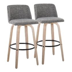 Toriano - Mid-Century Modern Fixed Height Barstool With Swivel With Round Footrest (Set of 2) - White Washed / Gray