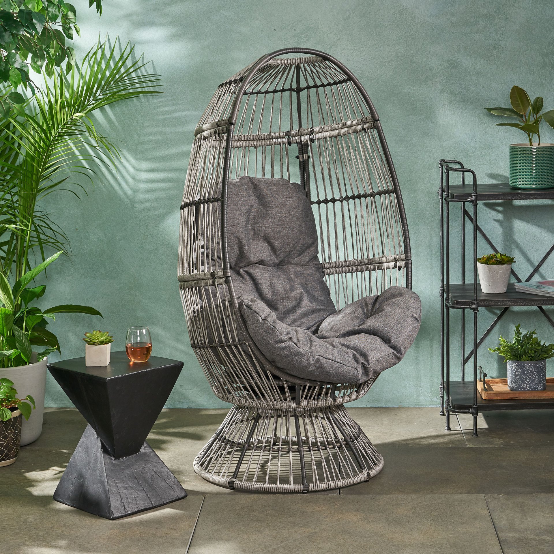 Berkshire - Outdoor Wicker Swivel Egg Chair With Water Resistant Cushions - Gray - Image 4