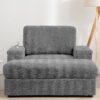 Oversized Chaise Lounge Indoor Rabbit Fur Sofa Bed With Storage Ottoman And Armrests Cup Holders With Deep Seat - Gray - Image 17