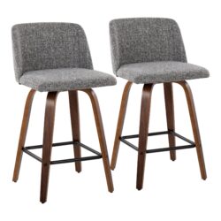 Toriano - Mid-Century Modern Fixed Height Counter Stool With Square Footrest (Set of 2) - Walnut / Gray