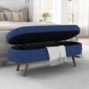 Ottoman Oval Storage Bench With Rubber Wood Legs In Linen With Foam Padding - Blue - Image 4
