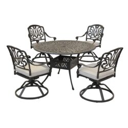 Round 4 Person 48.03" Long Aluminum Dining Set With Cushions - Dark Gray / White
