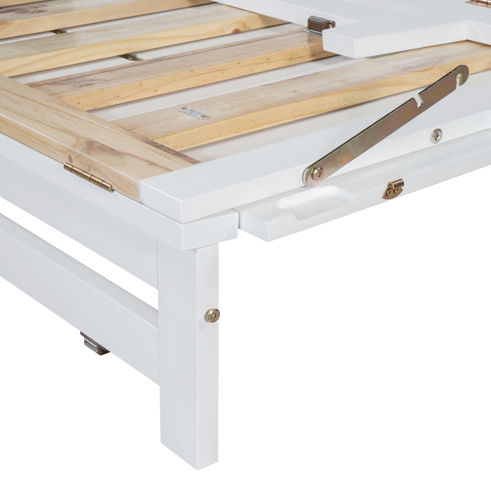 Queen Size Murphy Bed With Iron Legs, Modern Design - White - Image 18