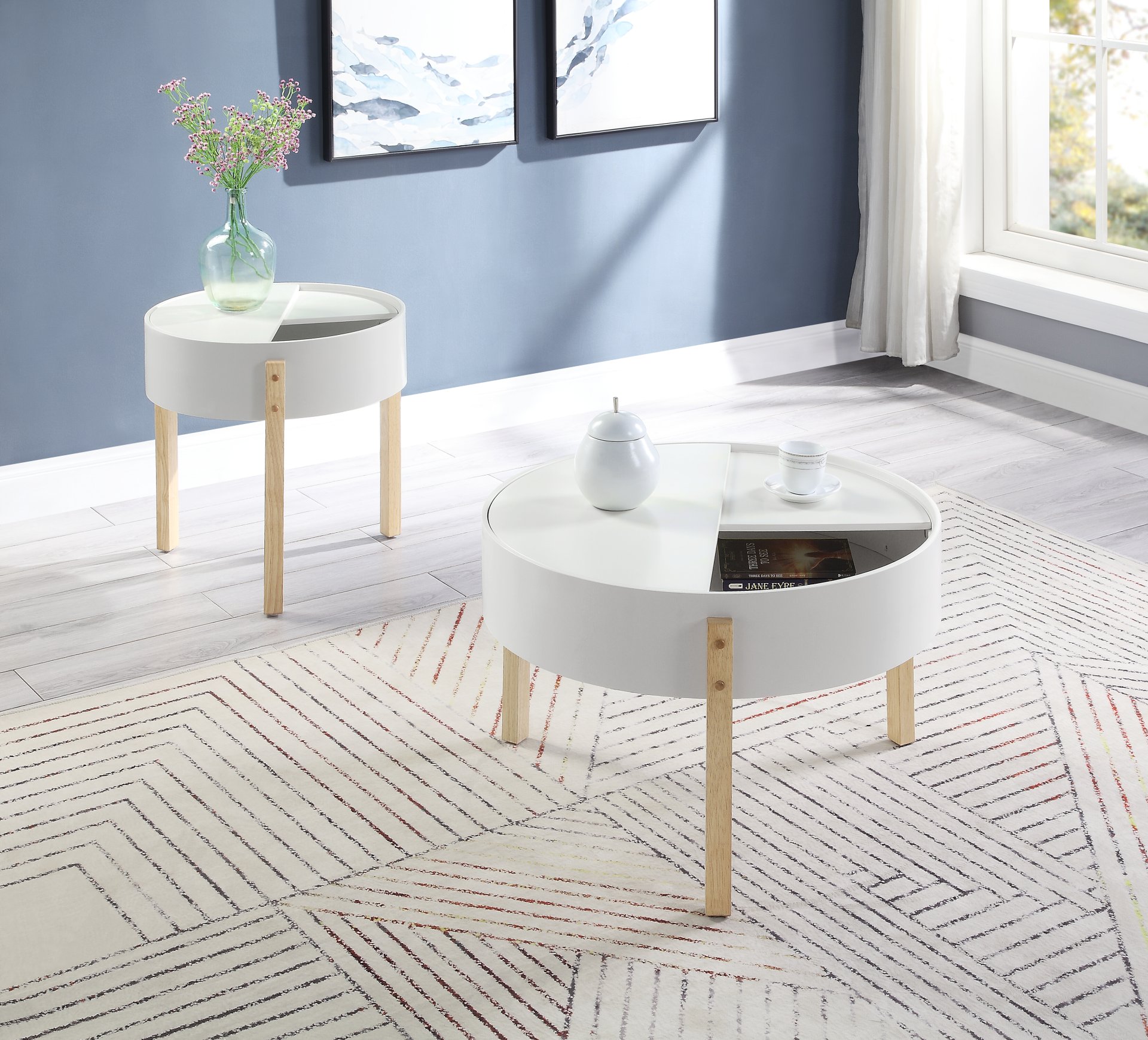 Bodfish - Round Coffee Table - White / Natural - Image 2