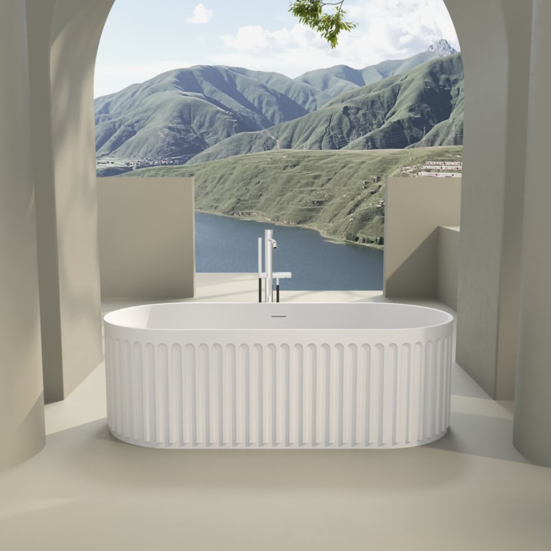 67" Freestanding Solid Surface Bathtub, Luxury Engineered Stone Resin Freestanding Soaking Bathtub With Overflow And Pop-Up Drain Cupc Certified 23S13-67 - Matte White - Image 4