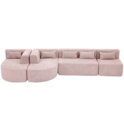 Modern Upholstered L Shape Sofa With 2 Chaise Lounges And Five Back Pillows Boucle Fabric - Pink