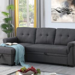 Lucca - Linen Reversible Sleeper Sectional Sofa With Storage Chaise - Dark Gray