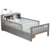 Twin Size Bed With Headboard Storage Rack, 2 Under Bed Drawers, 3 - Side Guardrails For Safety And Security - Gray - Image 19