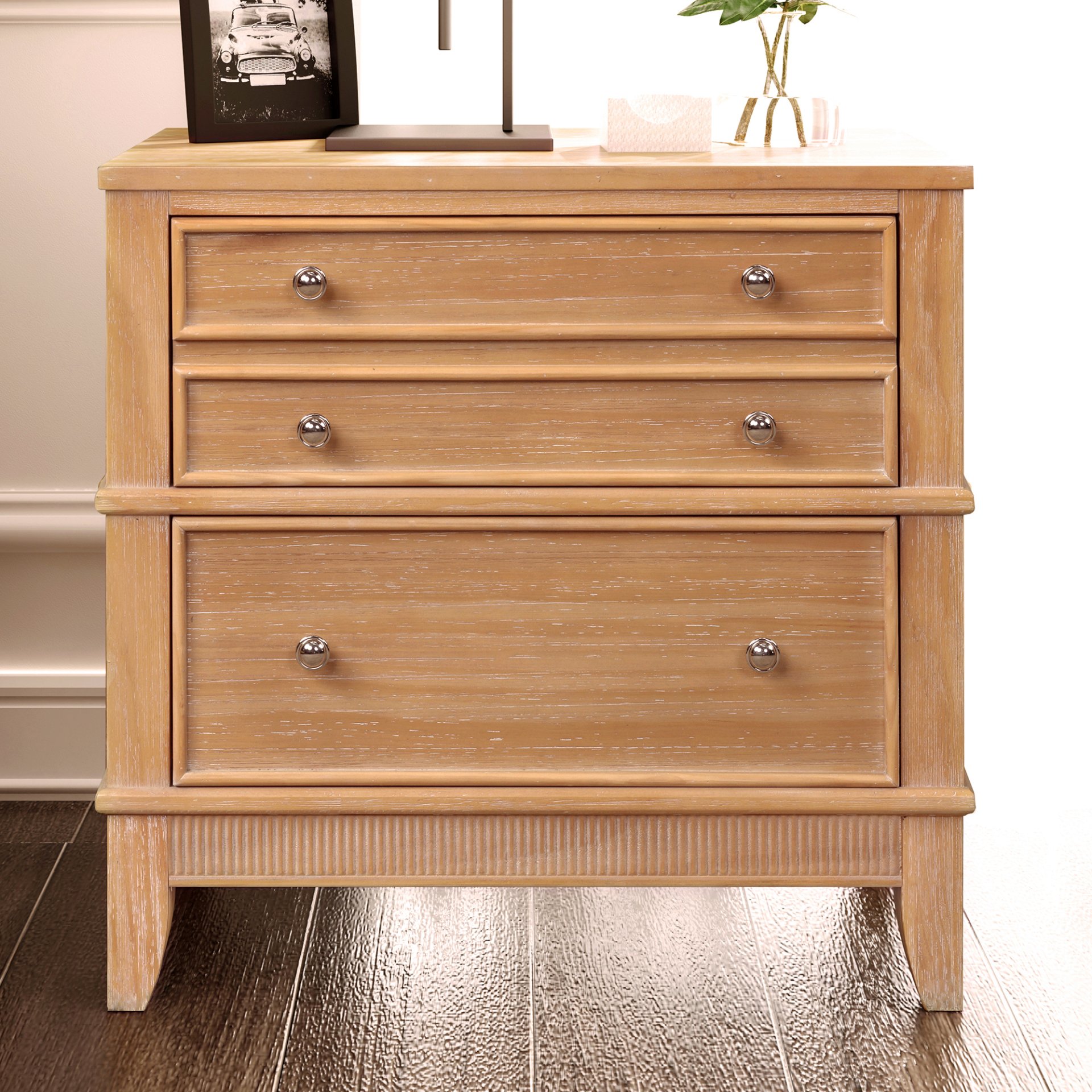 Hazel - 3 Drawer Side Table For Living Room, Hallway, Entryway Solid Wood With Silver Handles - Natural - Image 2
