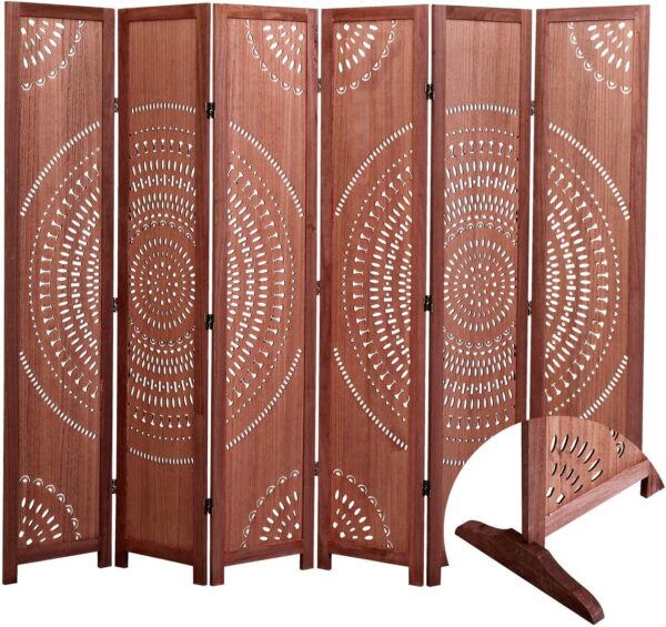 Panel Solid Wood, Folding Room Divider - Brown