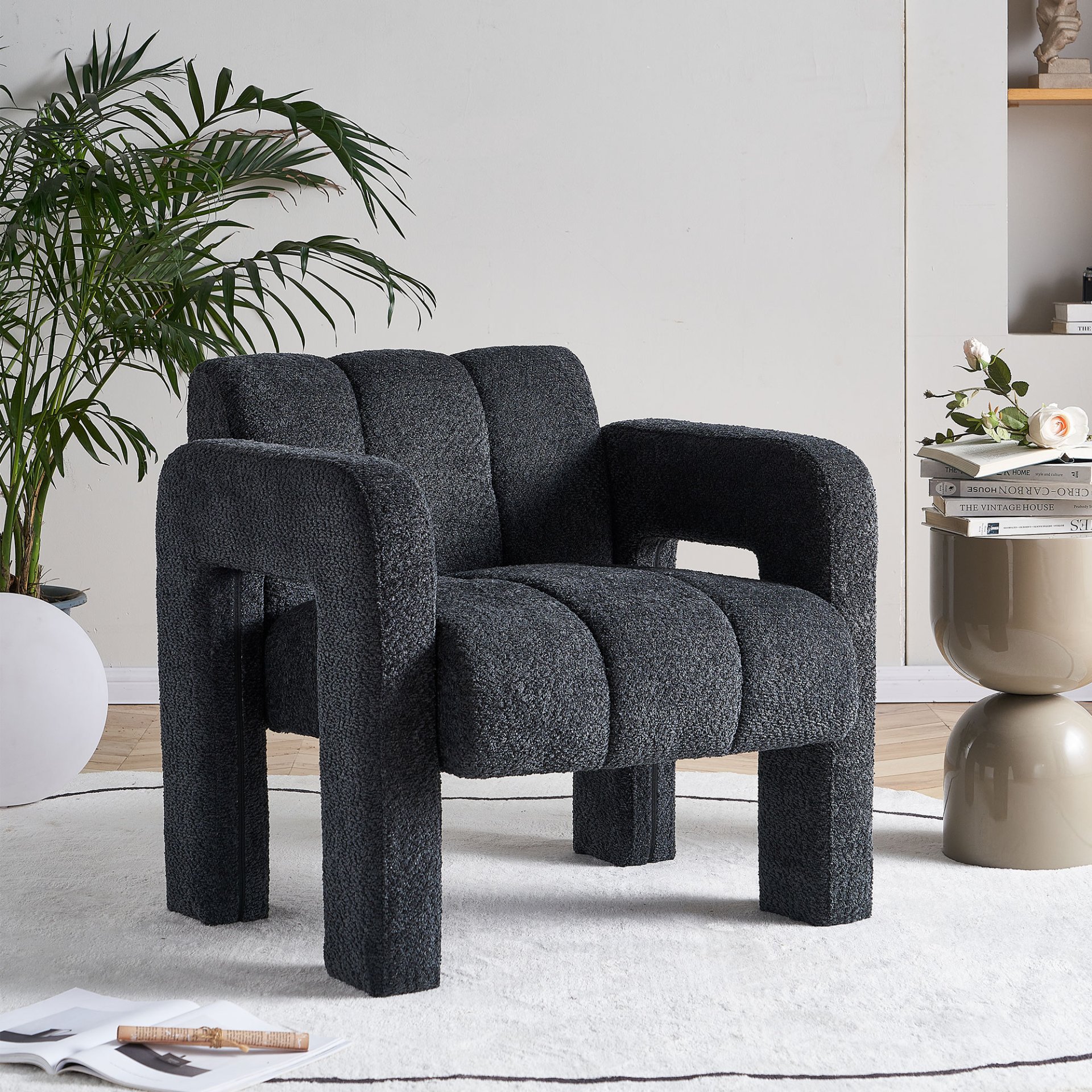 31.10" Boucle Upholstered Accent Chair - Dark Gray - Image 2