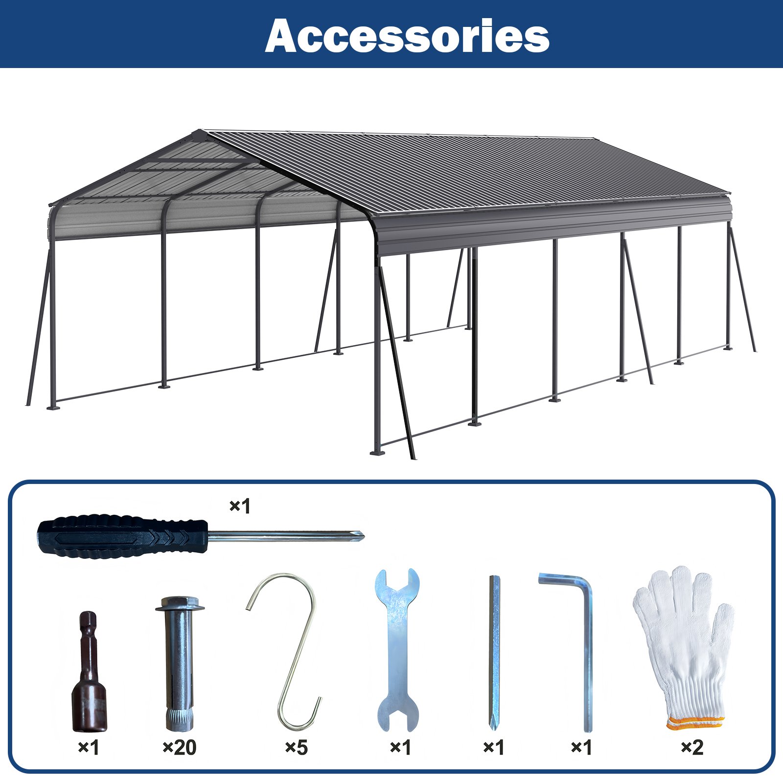 Metal Carport 13 X 26.5 Ft Heavy Duty With Galvanized Steel Roof Metal Garage Canopy With Galvanized Steel Roof & Frame Car Tent Outdoor Storage Shed For Car Boats And Truck - Gray - Image 5
