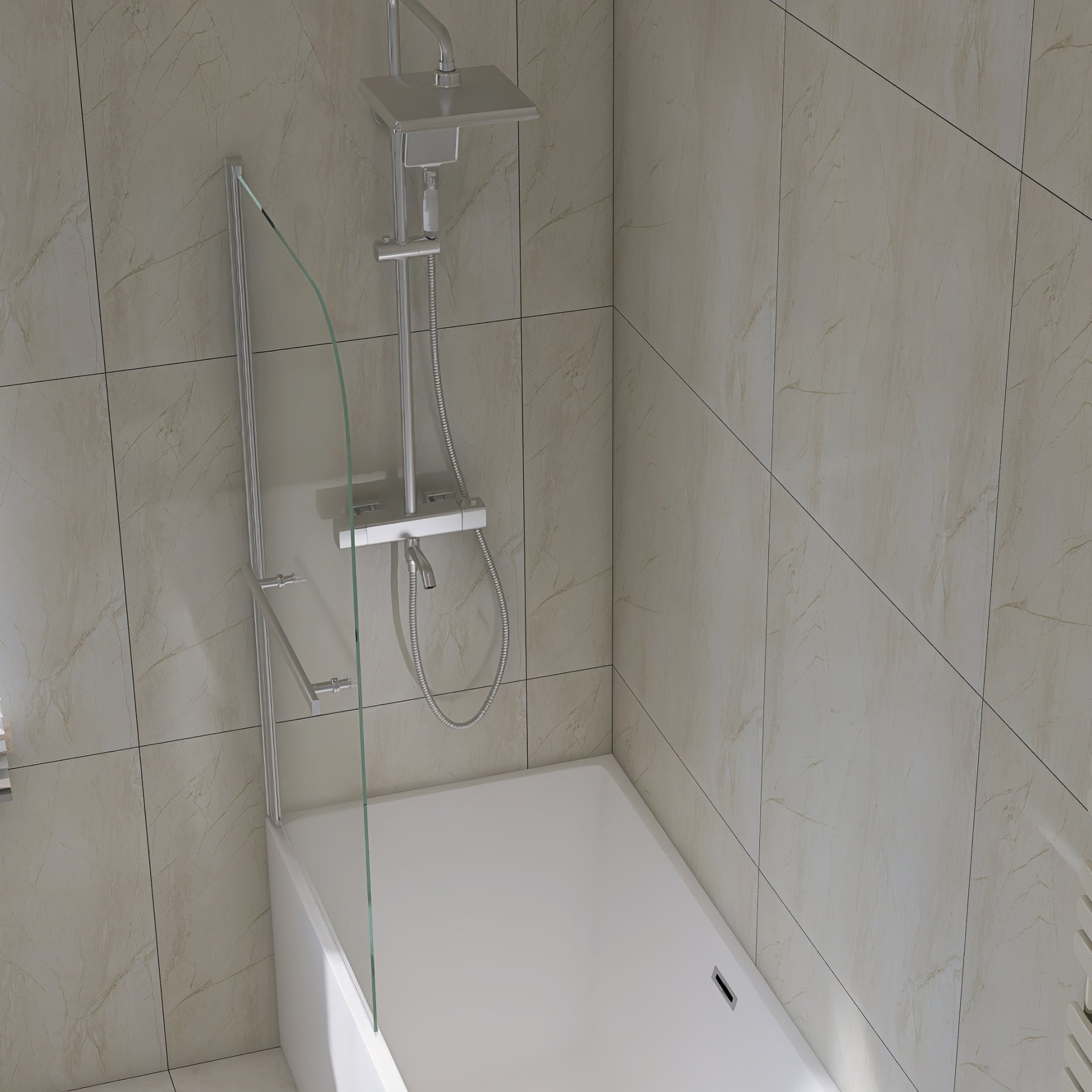 Bathtub Screen Framless Shower Door Tempered Glass Shower Panel - Transparent - Image 6