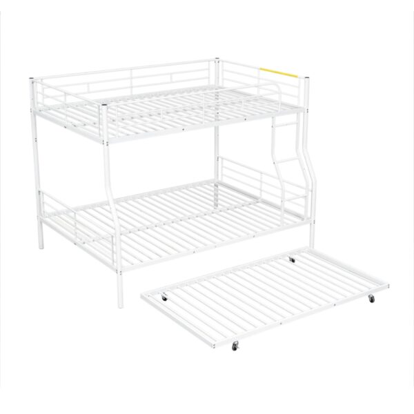 Full Long Over Queen Metal Bunk Bed With Trundle - White