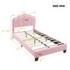 Twin Size Upholstered Flower-Shape Bed, Elegant Flowers Headboard With LED Light Strip, Sherpa Fabric Platform Bed With Slats Support - Pink - Image 14