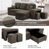 Reversible Sleeper Sectional Sofa Bed With Side Shelf And 2 Stools, Pull-Out L-Shaped Sofa Bed, Corner Sofa-Bed With Storage Chaise Left / Right Hande For Living Room - Knox Charcoal - Image 6