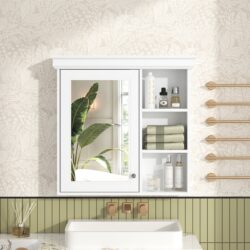 Bathroom Medicine Cabinet With Mirror, Wall Mounted Mirror Cabinet & Storage Organizer, Over The Toilet Storage White Storage Cabinet For Bathroom - White