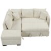 L-Shaped Sectional Pull Out Sofa Bed Sleeper Sofa With Two USB Ports, Two Power Sockets And A Movable Storage Ottoman - Beige - Image 11