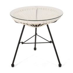 Nusa - Side Table With Tempered Glass Top And Polyethylene Rattan Base - White