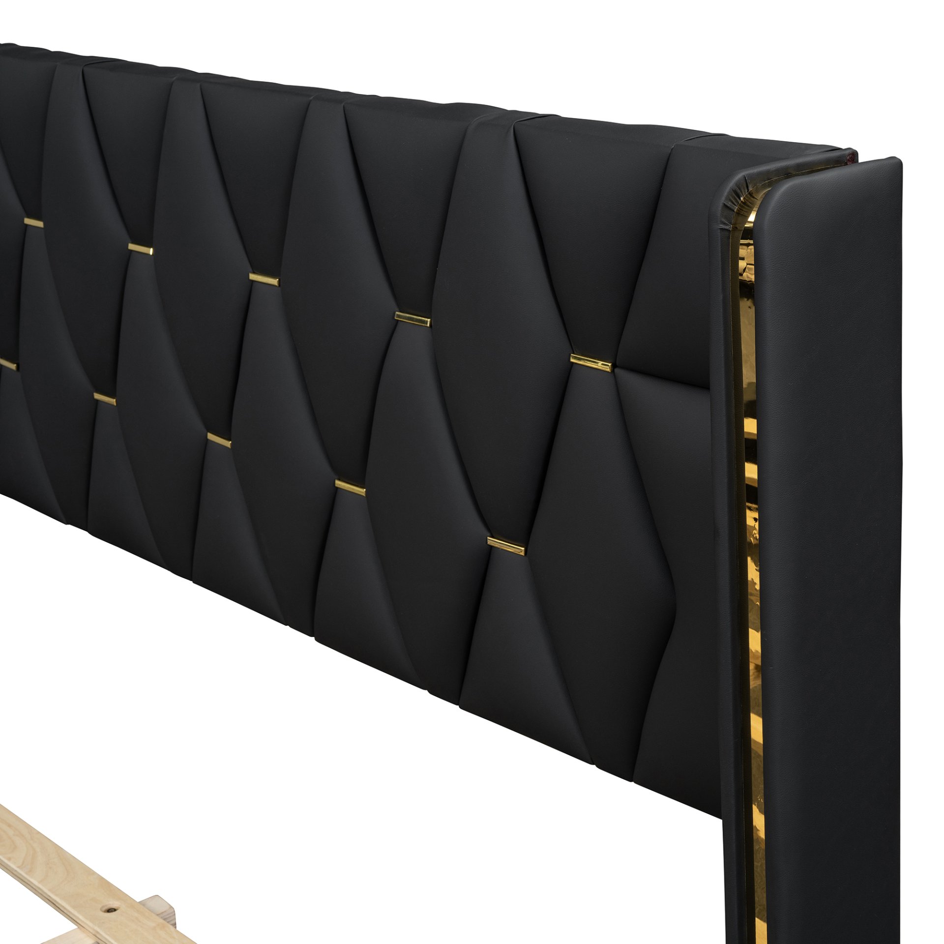 Full Size Upholstered Platform Bed With Strips - Black - Image 12