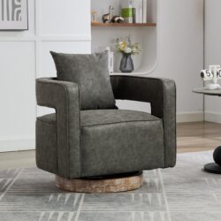 Swivel Accent Open Back Barrel Chair Modern Comfy Sofa Chair With Weathered Base For Living Room, Club Chair Leisure Arm Chair For Lounge - Gray