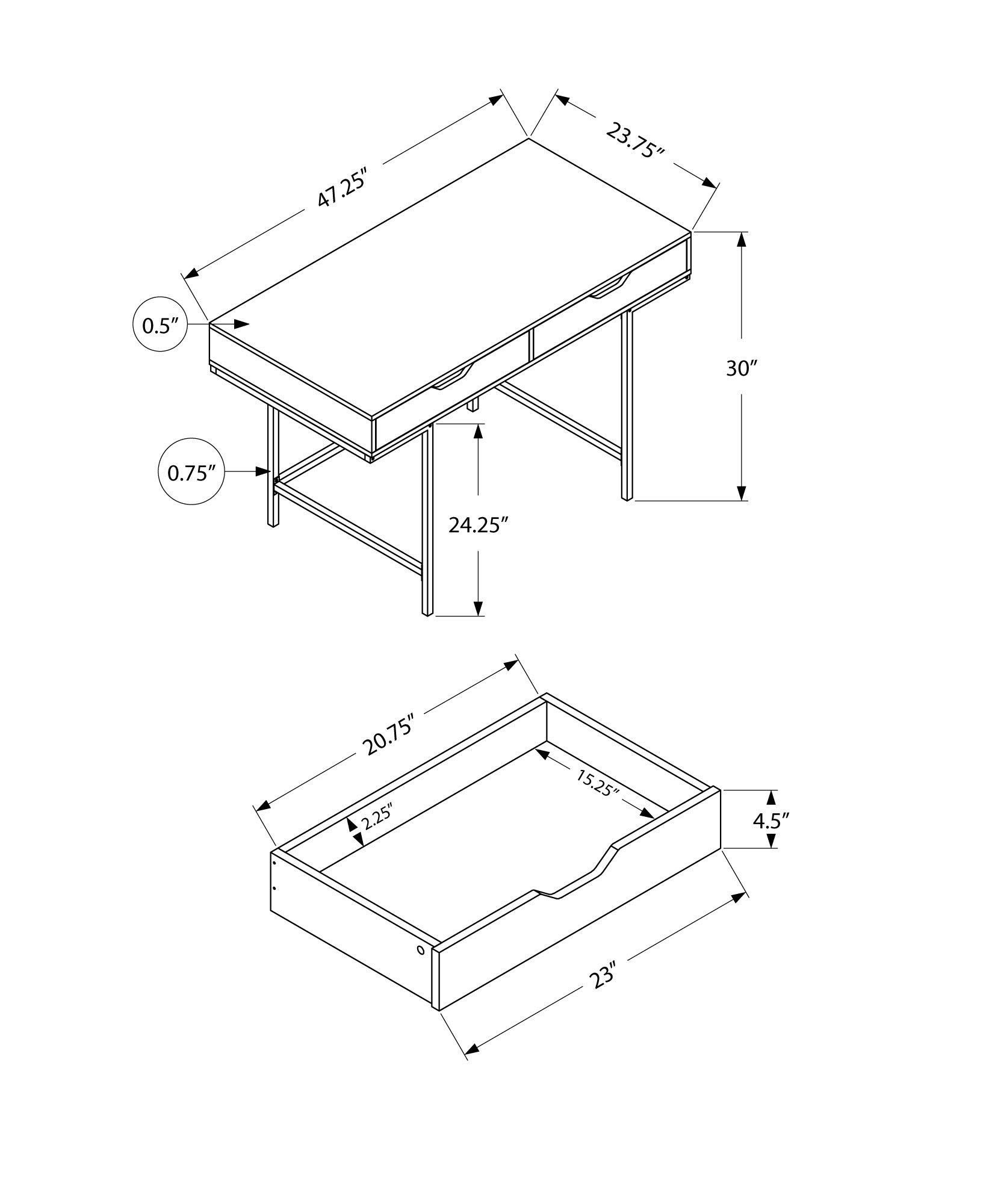 Computer Desk For Home Office, Laptop, 2 Storage Drawers, Contemporary And Modern - Gray - Image 3
