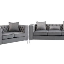 Lorreto - Velvet Fabric Sofa, Loveseat Living Room (Set of 2) - Gray
