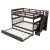 Full Over Full Stairway Bunk Bed With Twin Size Trundle, Storage And Guard Rail For Bedroom - Espresso - Image 3