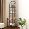 4 Tier Corner Bookshelf, Modern Style, Plant Stand With Metal Frame - Antique Brown / Black - Image 4