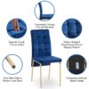 5 Piece Dining Set Including Velvet High Back Golden Color Legs Nordic Dining Chair & Creative Design Dining Table - Blue - Image 9