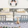 Double Twin Floor Bed With Fence, Guardrails, Without Door - Gray - Image 11