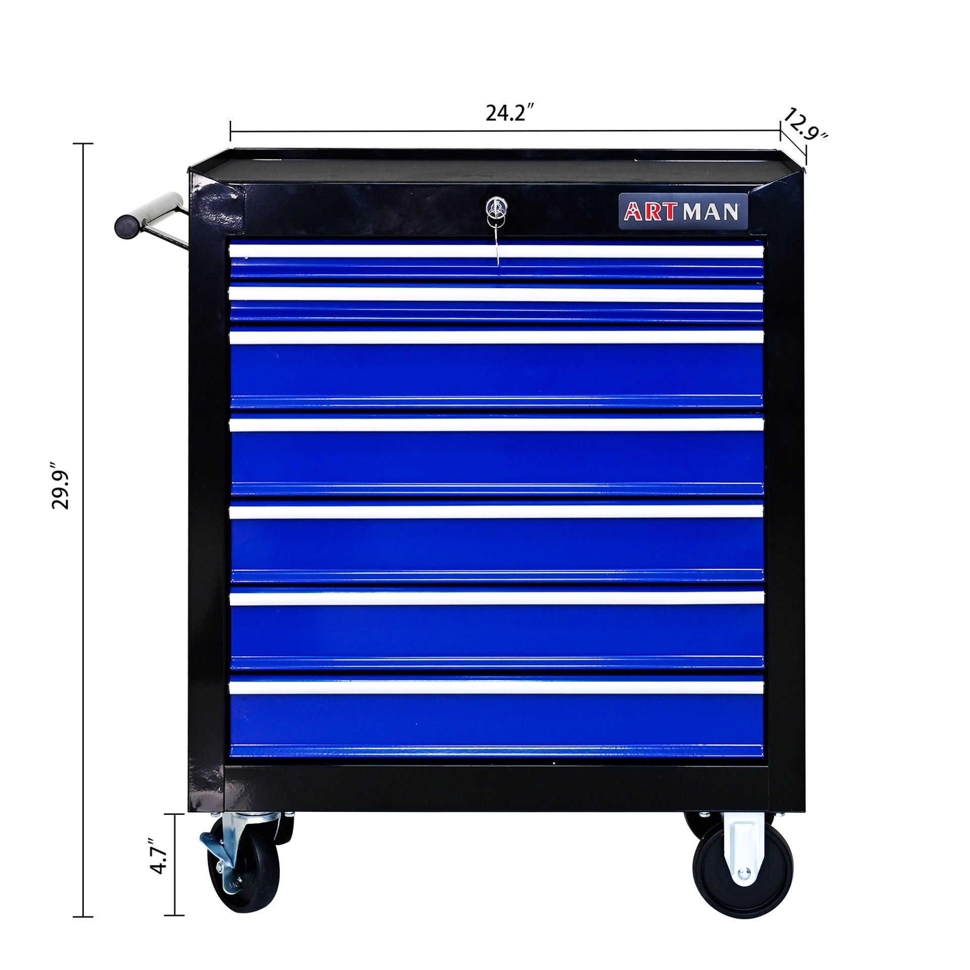 7 Drawers Multifunctional Tool Cart With Wheels - Black / Blue - Image 3