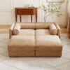 Stylish Chenille 2 Seater Sofa With Ottoman Storage And Cylindrical Backrest - Camel - Image 10