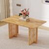 Style Dining Table With Imitation Rattan Texture For Dining Room Living Room Office - Wood - Image 2