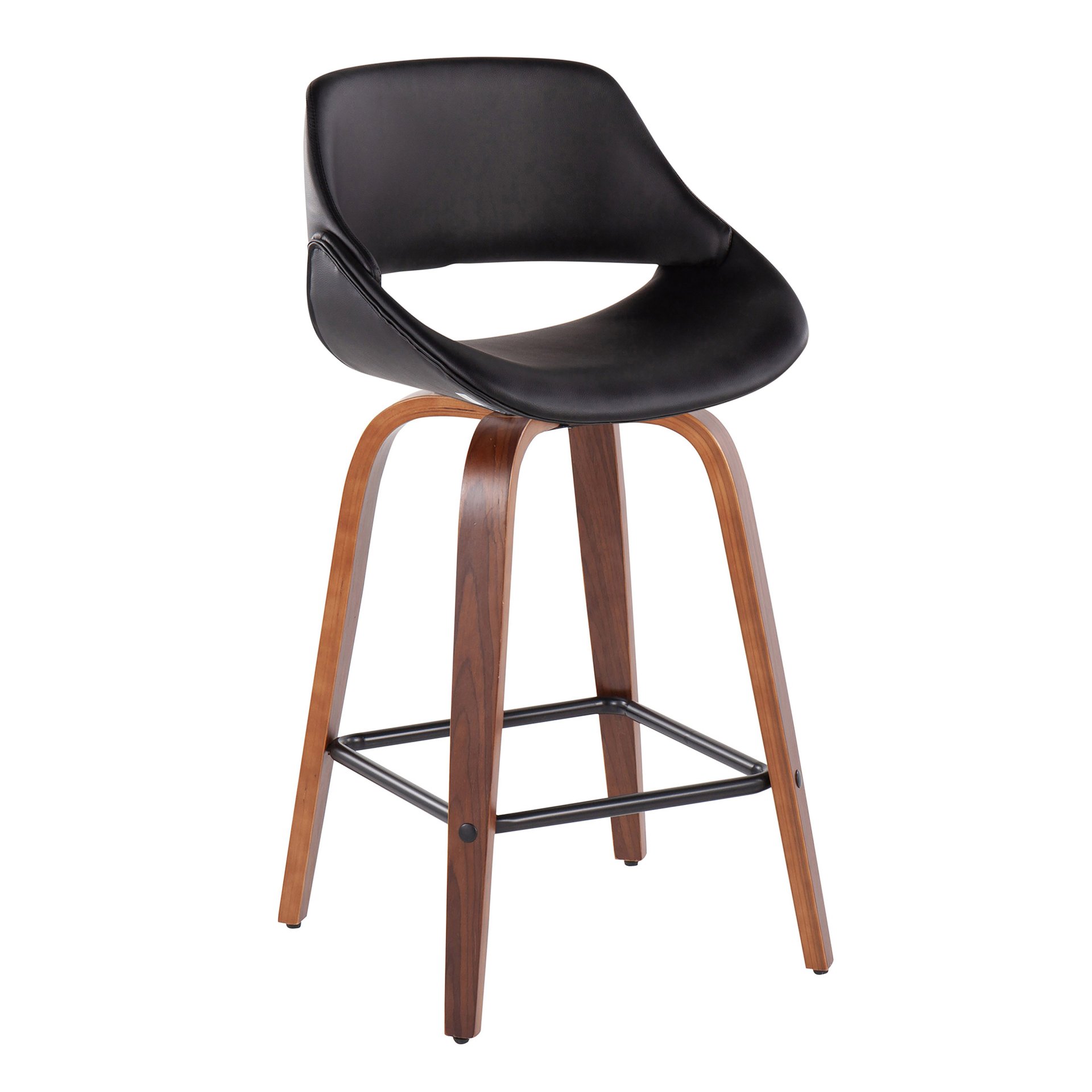 Fabrico - Mid-Century Modern Fixed Height Counter Stool With Square Footrest (Set of 2) - Walnut / Black - Image 2