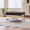 Upholstered Ottoman Coffee Table Foot Rest With Metal Legs And Wooden Storage Shelf - Charcoal - Image 4