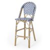 Outdoor Rattan French Barstool Set,, Bamboo, Seat Height - Navy Blue / White - Image 7