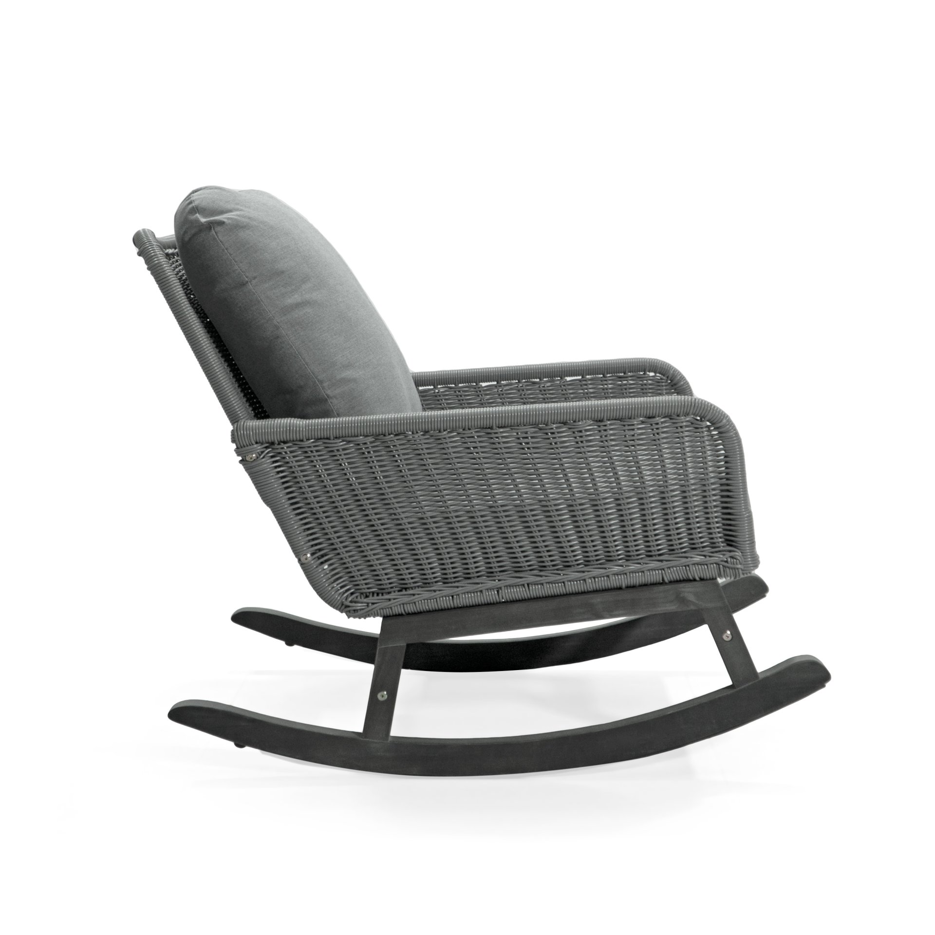 Contemporary Minimalist Wicker Rocking Chair & Soft Polyester Cushions And Durable Wooden Frame (Set of 2) - Gray - Image 6