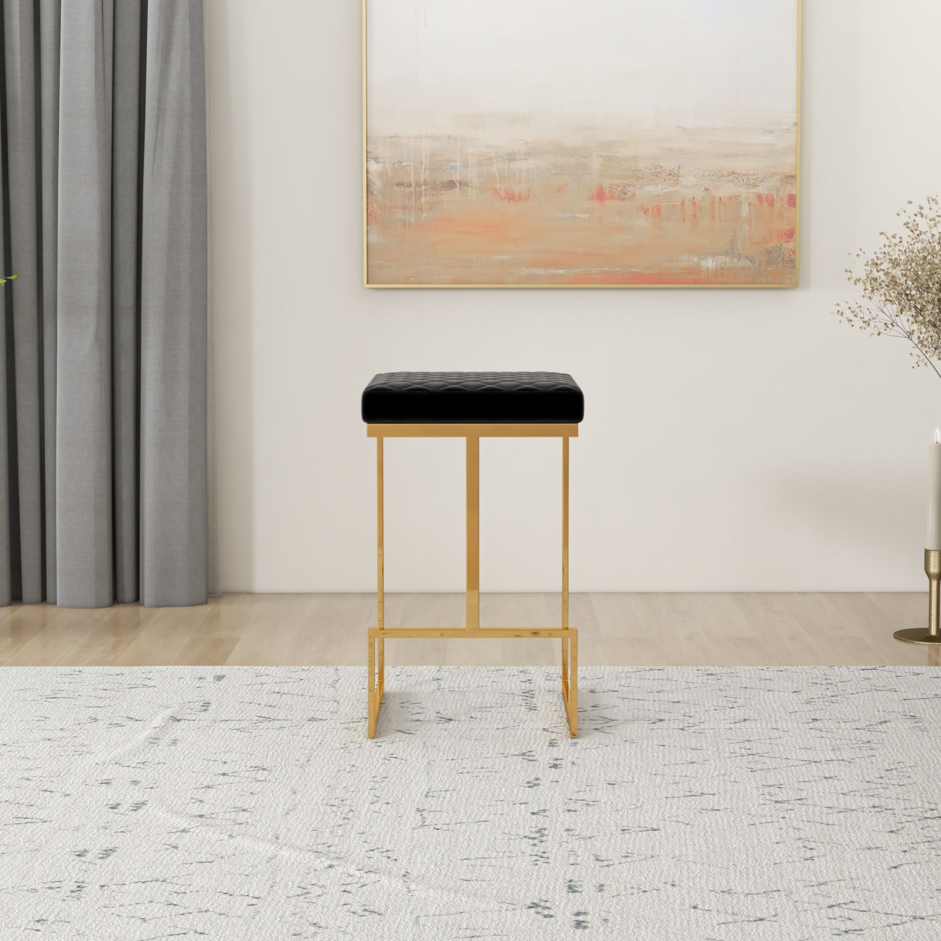 Joel - Mid-Century Modern Luxury Upholstered Stool - Black / Gold - Image 10