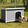 Medium Wooden Outdoor Dog House, Waterproof Roof, Elevated Floor, Adjustable Plastic Feet - Gray - Image 8