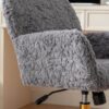 Office Chair, Artificial Rabbit Hair Home Office Chair With Golden Metal Base, Adjustable Desk Chair Swivel Office Chair, Vanity Chair - Gray - Image 13