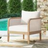 Outdoor Acacia Wood Patio Club Chair, Textilene Patio Furniture, Waterproof Thick Cushion Deep Seating For Porch, Garden, Backyard, Balcony, Weight Capacity 400Lbs, Light Teak - Beige - Image 4