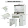 Farmhouse Makeup Vanity Desk With Mirror And Lights, 3 Lighting Modes, Vanity Set With Stool, Dressing Table With Adjustable Shelves, 2 Drawers And Side Cabinet For Bedroom - White - Image 16