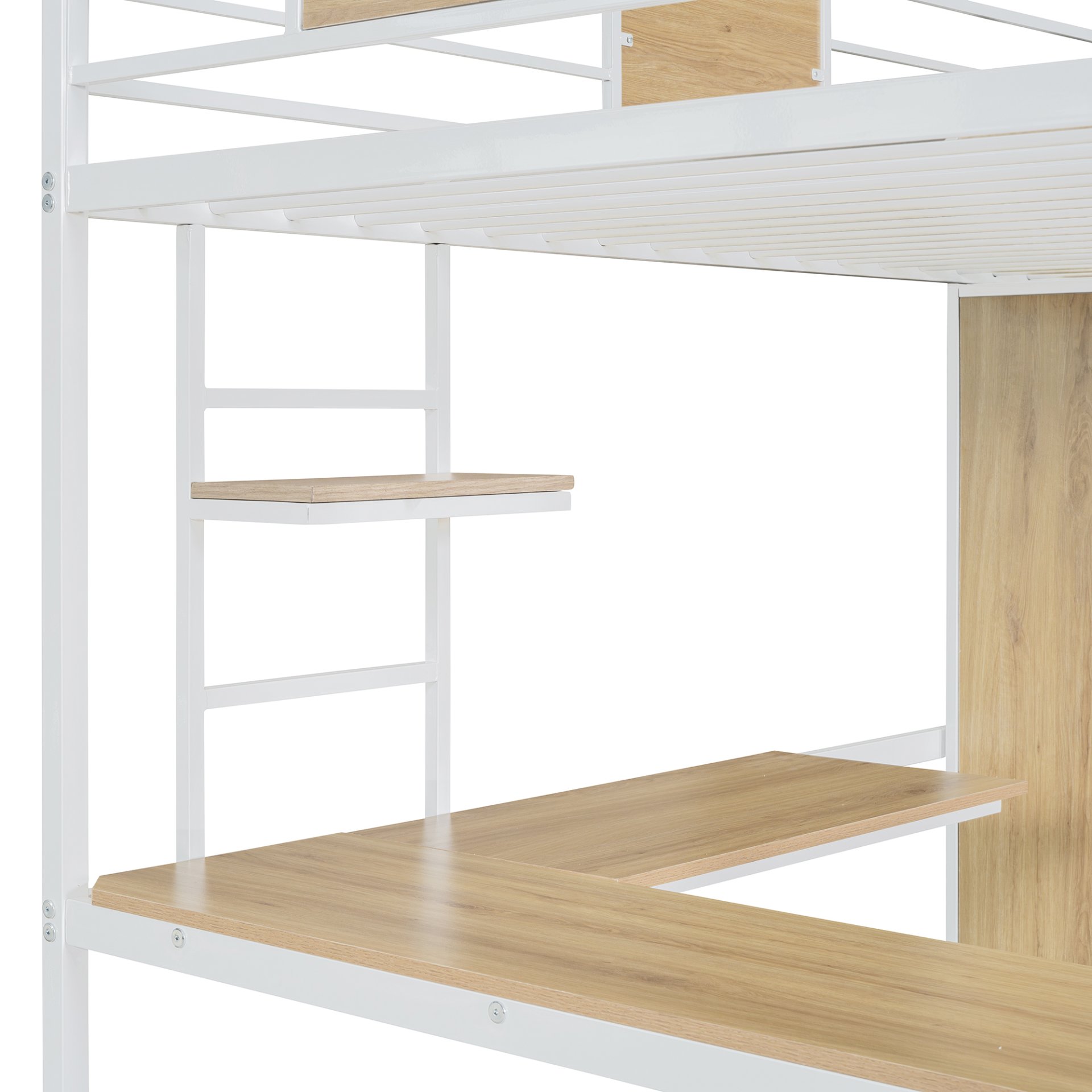 Twin Size Loft Bed With L Shape Desk And Wardrobe - White - Image 15