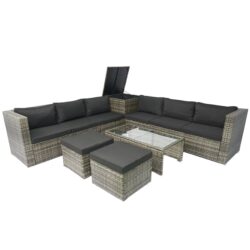 8 Piece Patio Sectional Wicker Rattan Outdoor Furniture Sof Set With One Storage Box Under Seat And Cushion Box - Gray / Black